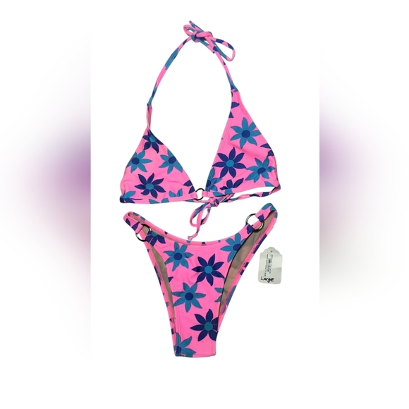 Rio Dreams Pink Floral Resortwear Beach Vacation Summer Bikini Set L NWT - Picture 7 of 7